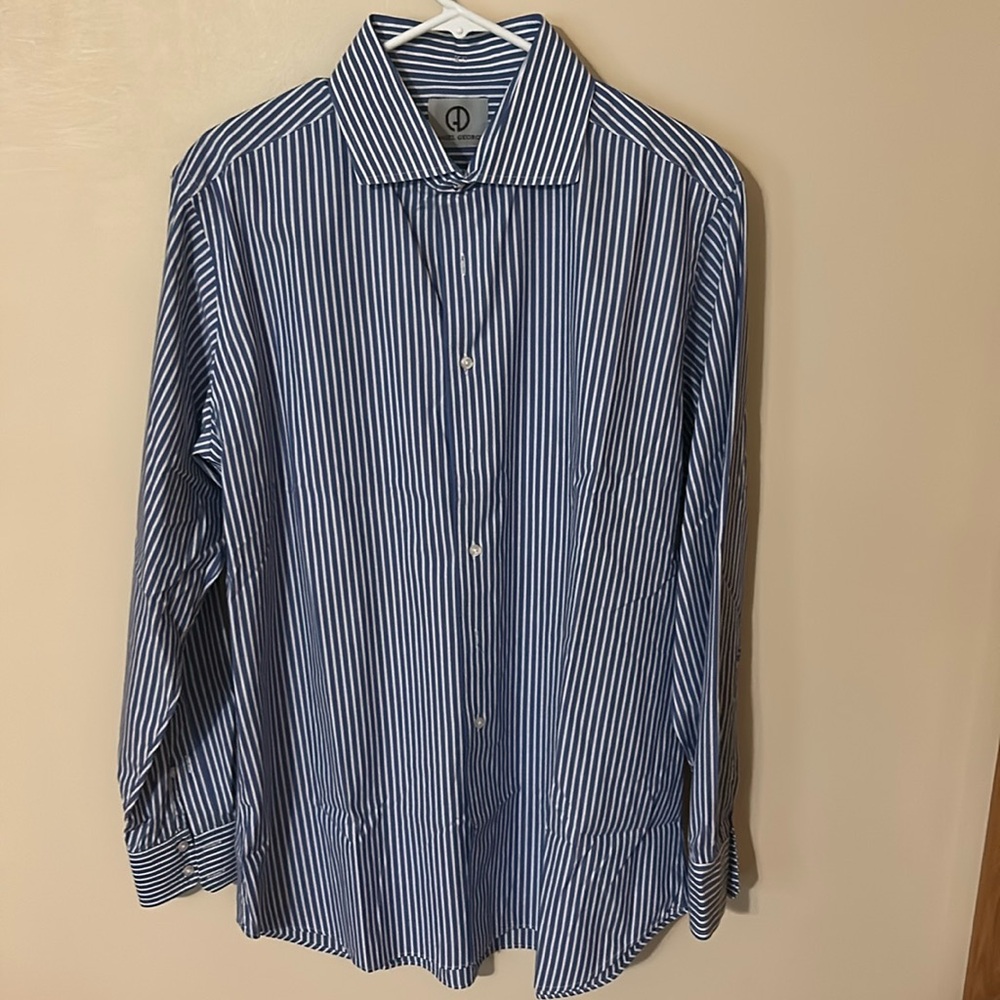 Daniel George Blue White Striped Button Down Dress Shirt Size 17 34/35